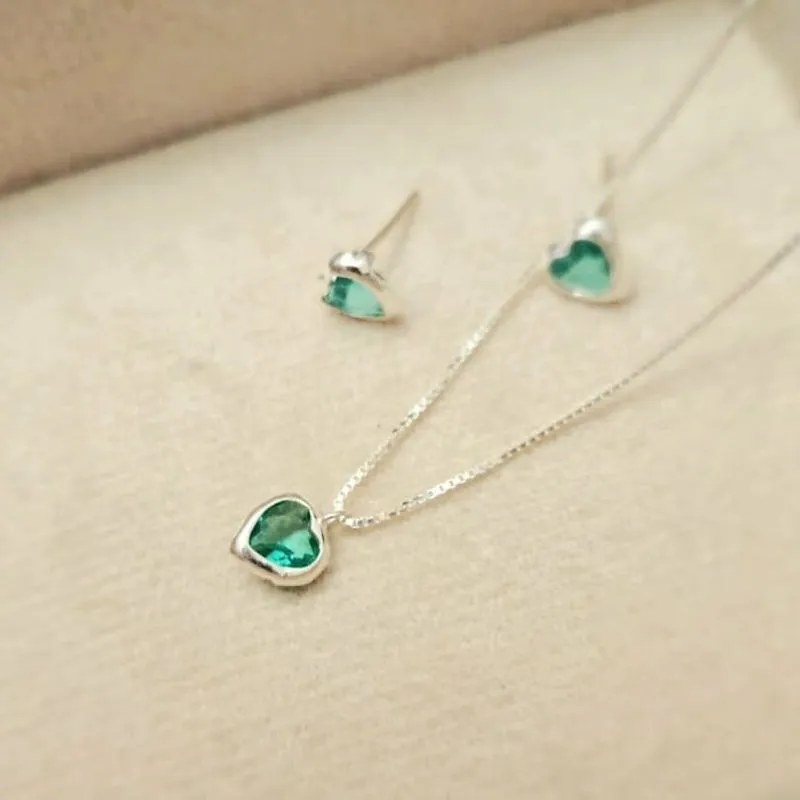conjunto prata coração verde