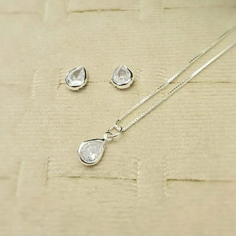 conjunto prata gota cristal