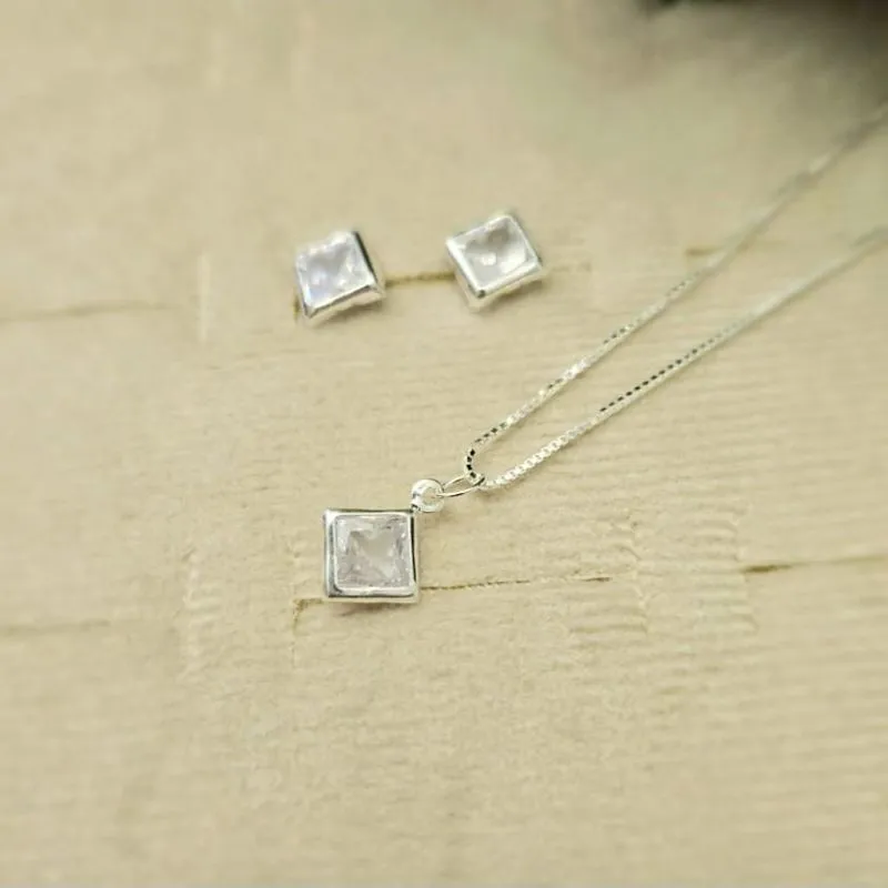 conjunto prata quadrado cristal