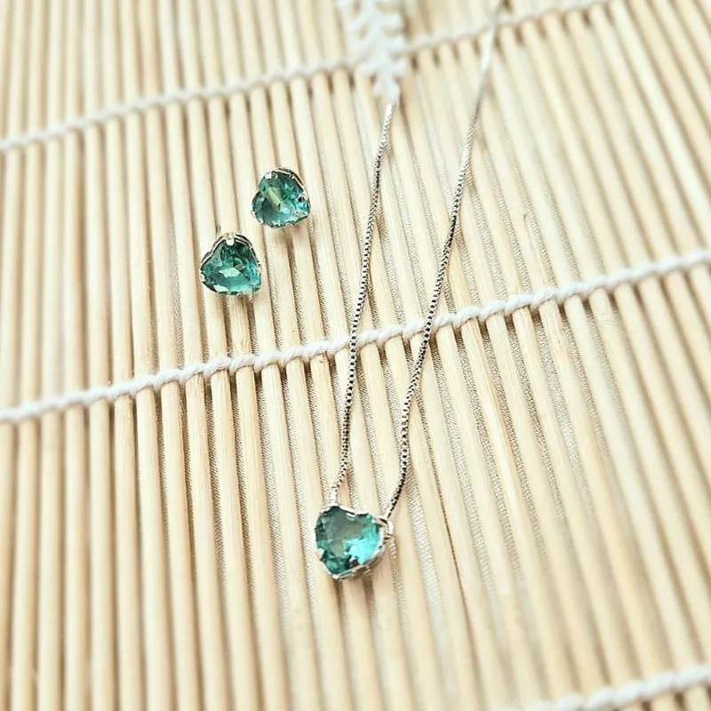 conjunto rodio coração verde