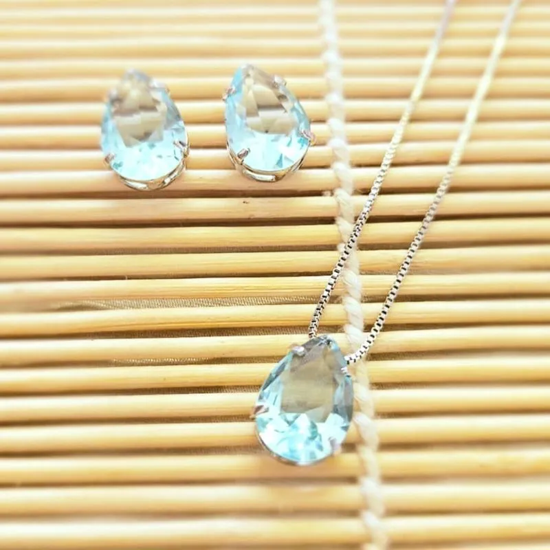 conjunto rodio gota grande azul claro