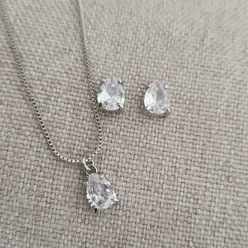 conjunto rodio gota pequena cristal