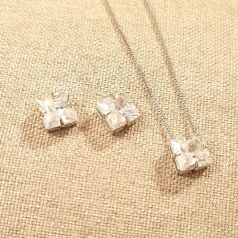conjunto rodio ponto de luz quadrado grande cristal