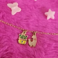 pulseira infantil ouro cacto + lhama