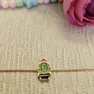 pulseira infantil ouro cacto vaso marrom escuro