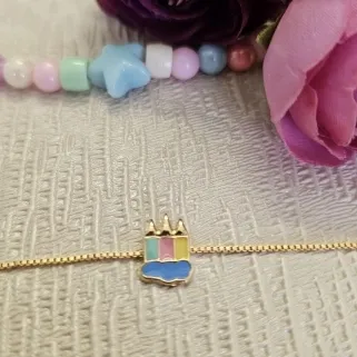 pulseira infantil ouro castelinho nuvem