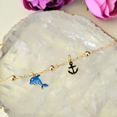 pulseira infantil ouro golfinho