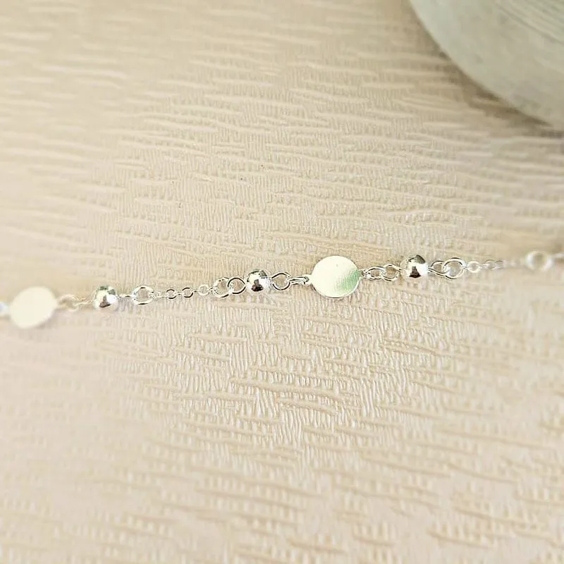 pulseira prata bolinhas e bolas chapadas intercaladas
