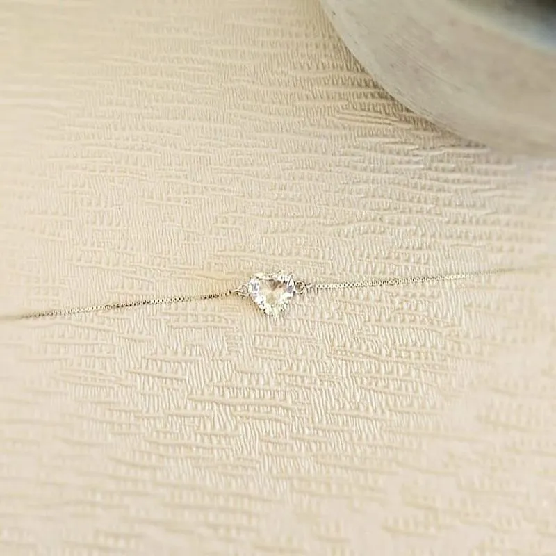 pulseira prata ponto de luz coração cristal