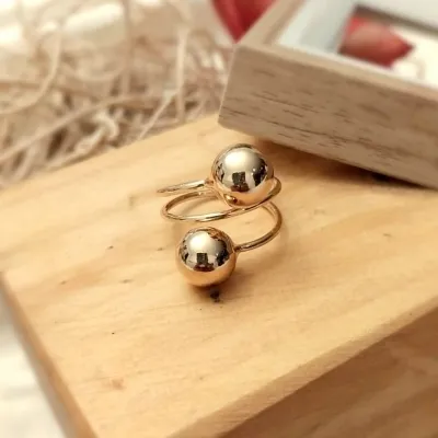 Anel ouro 2 bolas lisas regulavel