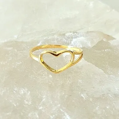 anel ouro coração vazado