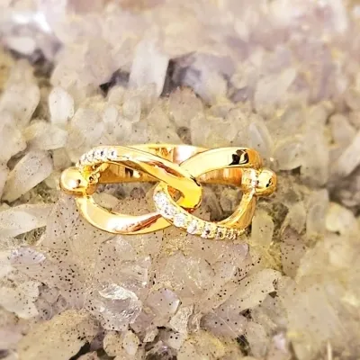 anel ouro elo cravejado zirconia branca