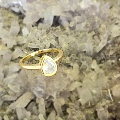 anel ouro gota grande cristal