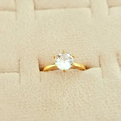 Anel ouro solitario liso cristal