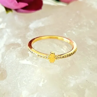 anel ouro aparador zirconias com 1 menina
