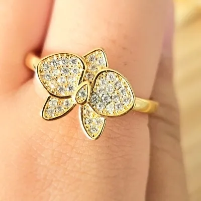 anel ouro flor orquidea cravejada