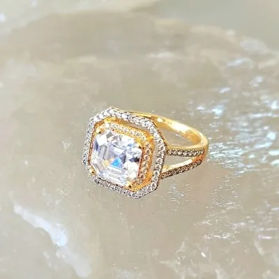 anel ouro quadrado cristal com 2 voltas zirconias