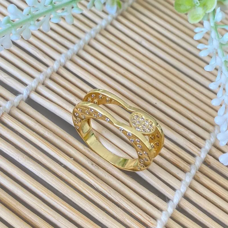 anel ouro aro coração com coração cravejado cristal