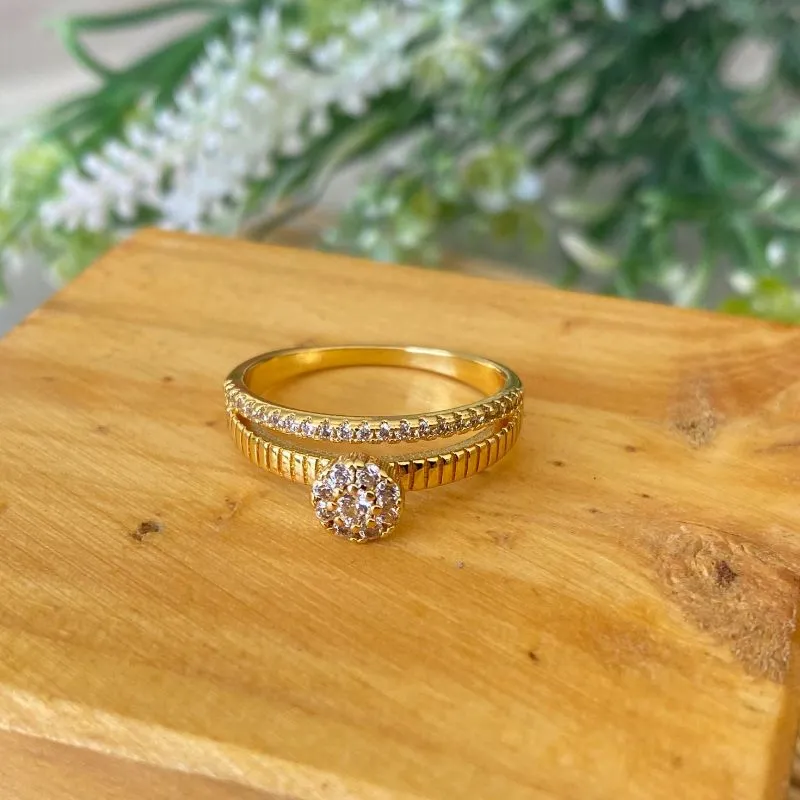 anel ouro duplo flor cravejada 1 aro cravejado e 1 aro riscado