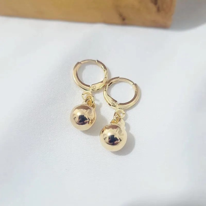 brinco ouro argola bolinha lisa pendurada