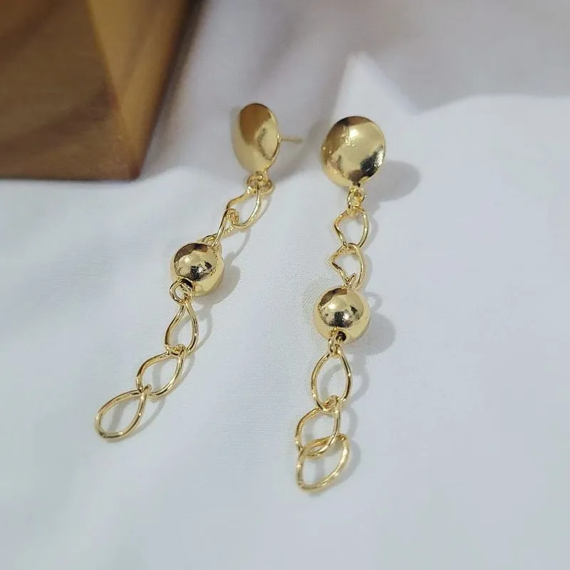 brinco ouro bola chapada com bolinha lisa pendurada