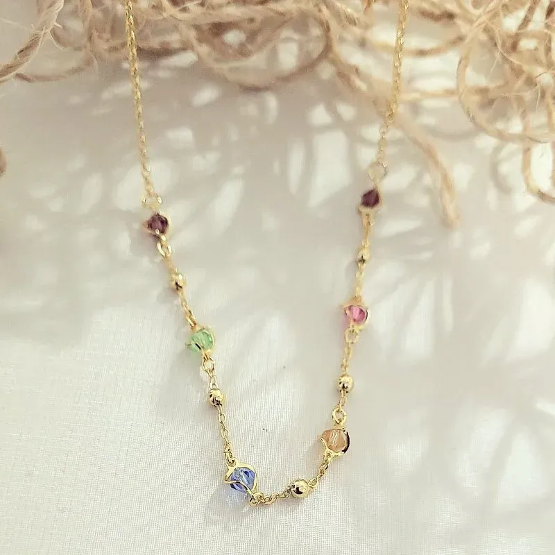 colar ouro choker bolinha lisa e pedra colors