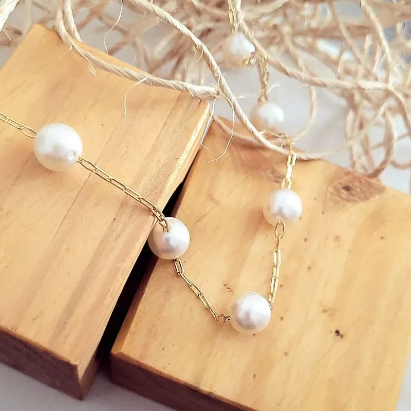 colar ouro choker perolas