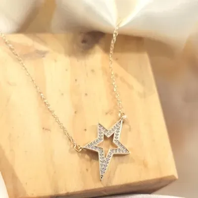 colar ouro estrela vazada cravejada zircônias