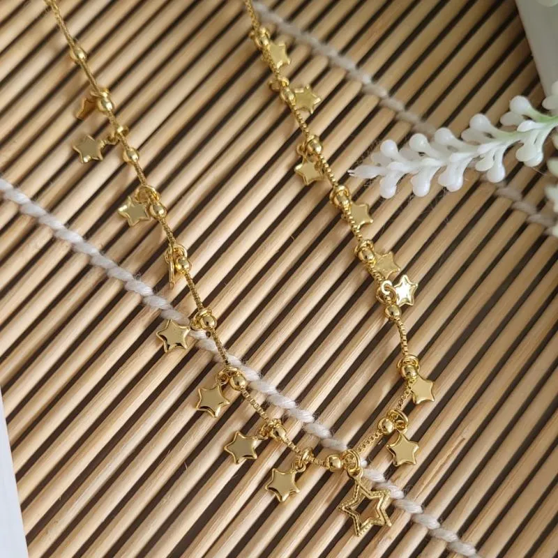 colar ouro estrelas chapadas e bolinhas lisas