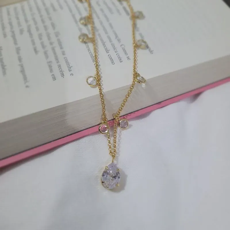 colar ouro gota cristal e pedras cristais