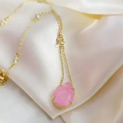 colar ouro gota grade rosa