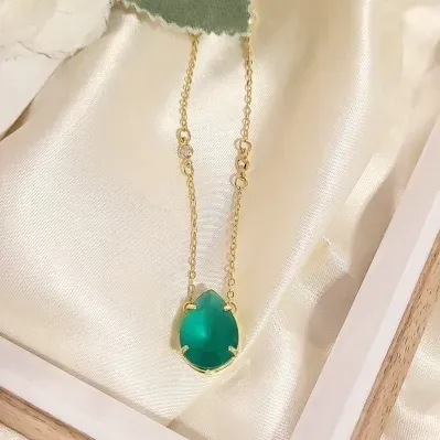 colar ouro gota grande verde