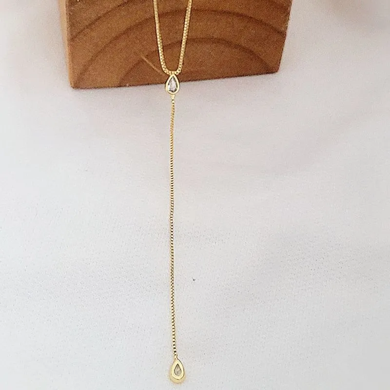 colar ouro gravata gota cristal