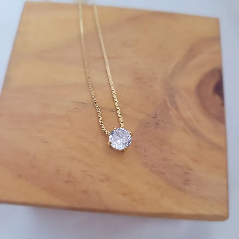 colar ouro ponto de luz cristal 6mm