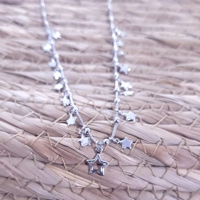 colar rodio estrelas chapadas e bolinhas lisas