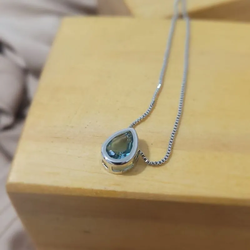 colar rodio gota azul claro
