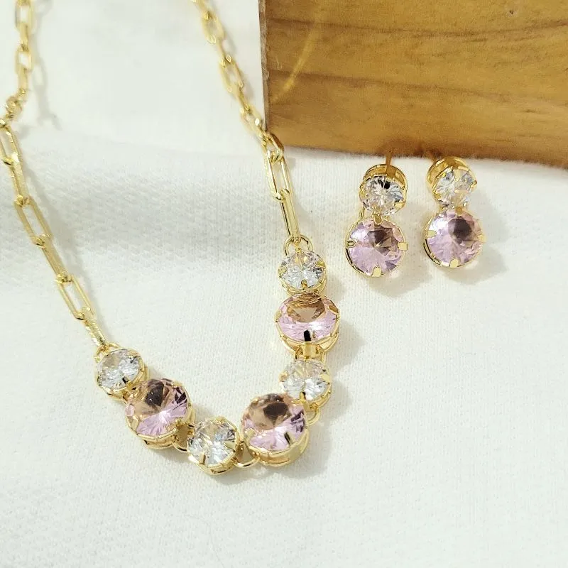 conjunto ouro choker cartier pedra cristal e pedra rosa claro