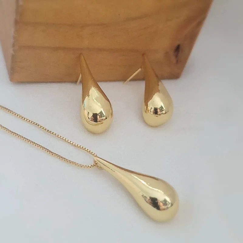 conjunto ouro gota alongada