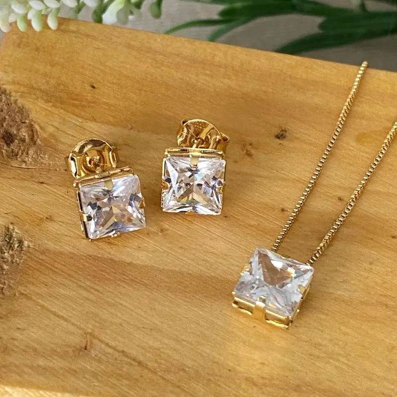 conjunto ouro ponto de luz quadrado cristal