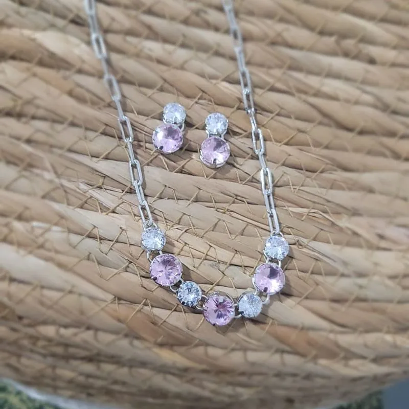 conjunto rodio choker cartier pedra cristal e pedra rosa claro