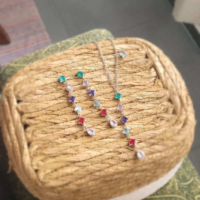 conjunto rodio colors com gota cristal