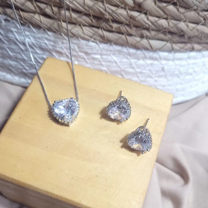 conjunto rodio ponto de luz coração cristal