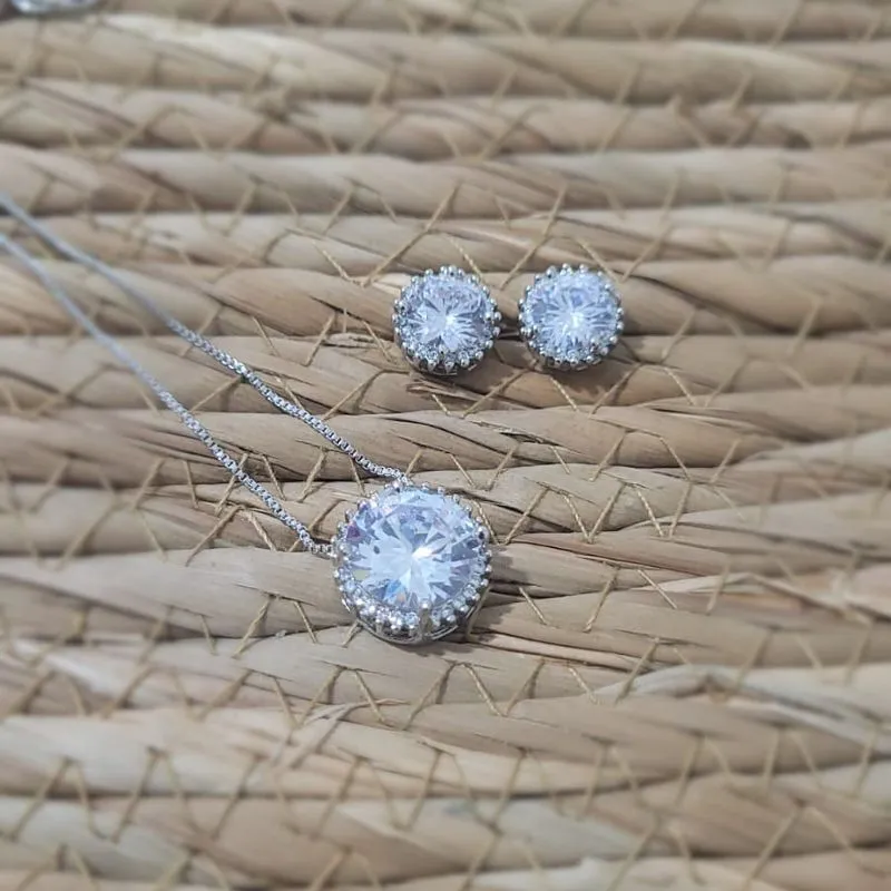 conjunto rodio ponto de luz redondo cristal
