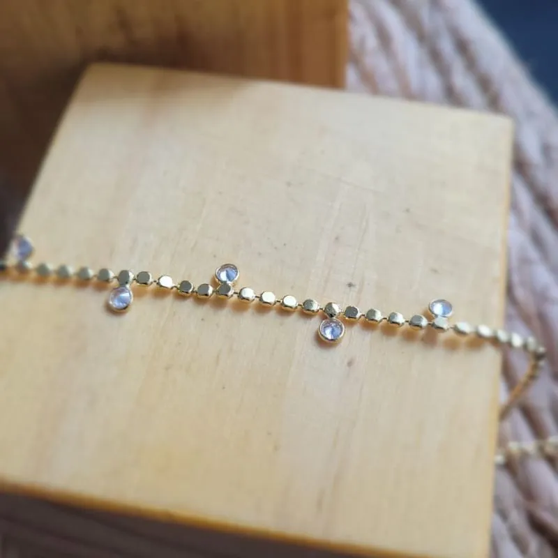 pulseira ouro bolinha chapada com pontos de luz