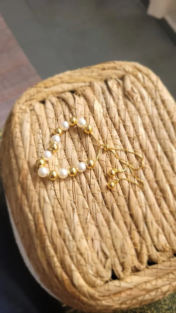 pulseira ouro bolinha lisa e perola