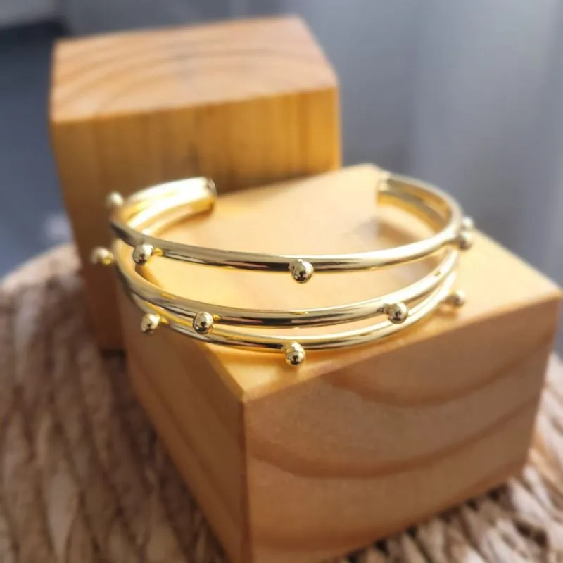 pulseira ouro bracelete triplo bolinha lisa