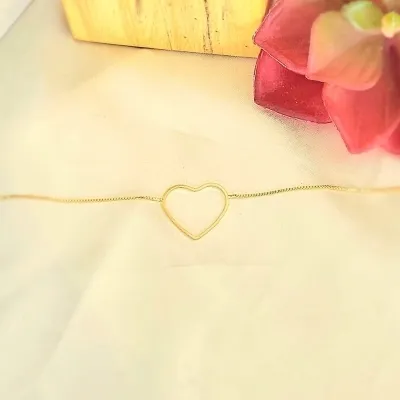 pulseira ouro coração liso vazado