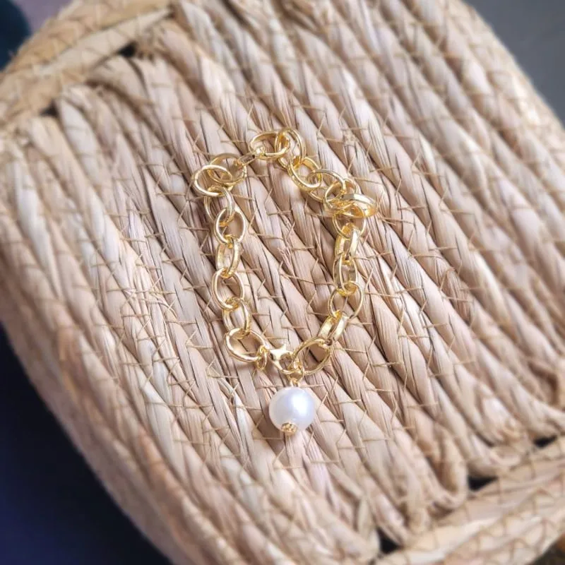 pulseira ouro elo português com 1 perola