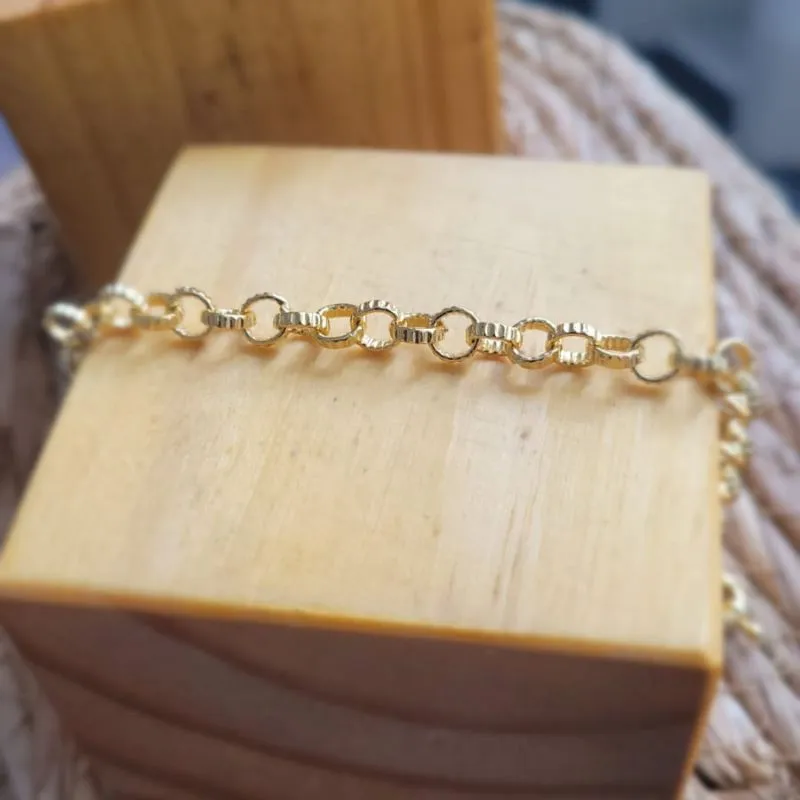 pulseira ouro elo português trabalhada com fecho boia