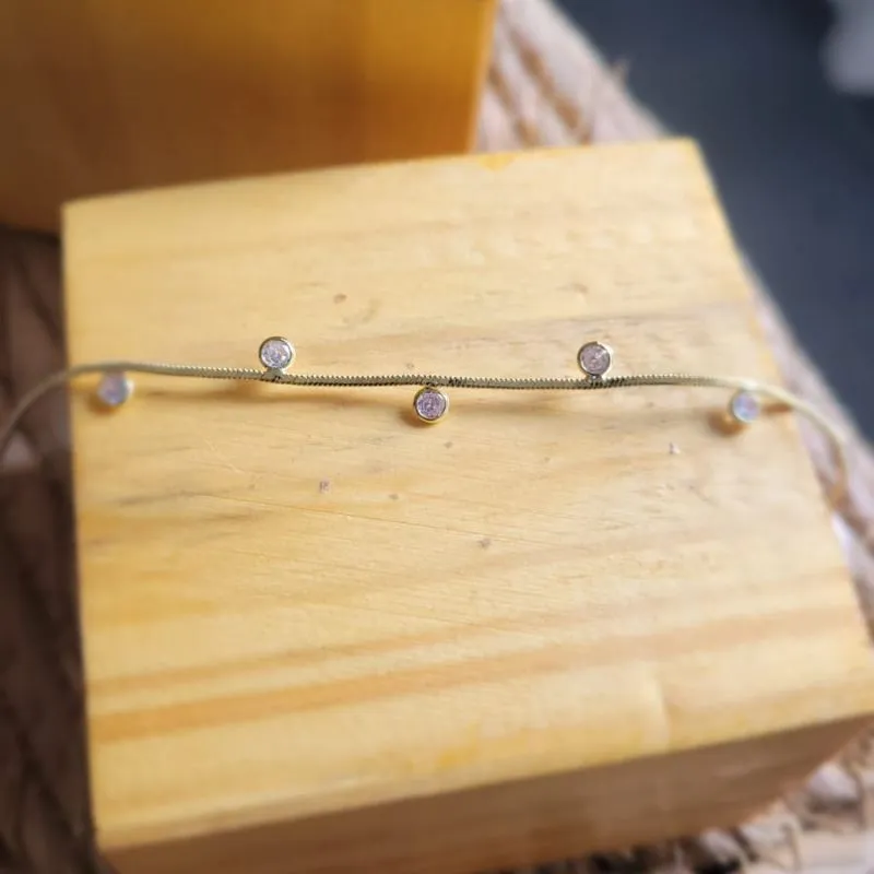pulseira ouro veneziana com pontos de luz cristal